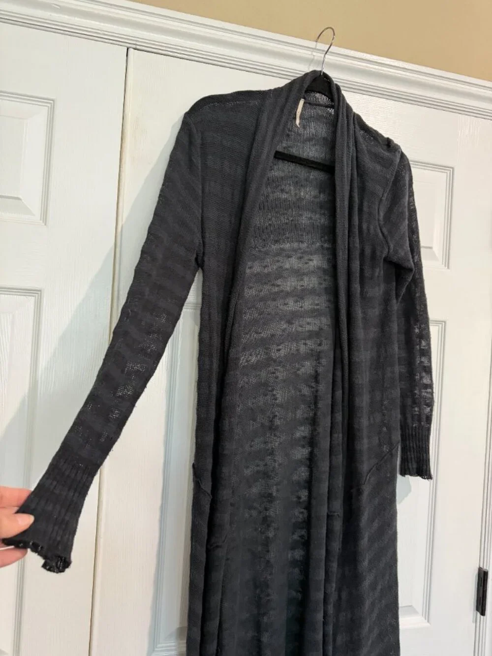 FREE PEOPLE Sheer Stripe Duster Long Line Open Cardigan Sweater - Size XS
